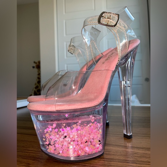 Pink Pleaser Heels With Floating Hearts - Picture 2 of 5